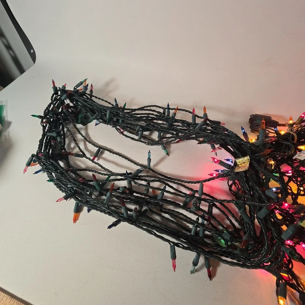 2 Strands Of Multicolor  Christmas Lights Only 1 Works Green Wire 100' Total